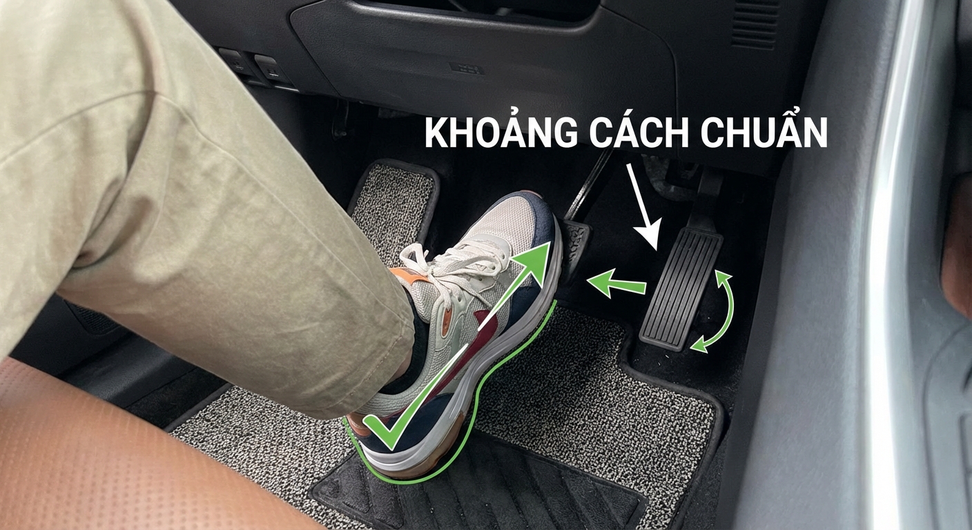 Khoảng cách chân với bàn đạp ga, phanh chuẩn nhất: Hướng dẫn tư thế lái xe an toàn