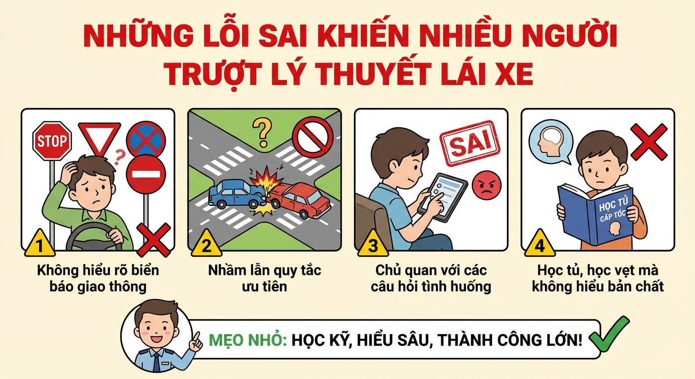 Những Lỗi Sai Khiến Nhiều Người Trượt Lý Thuyết Lái Xe Và Cách Khắc Phục Triệt Để