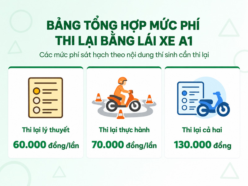 thi rớt thực hành lái xe a1 đóng bao nhiêu