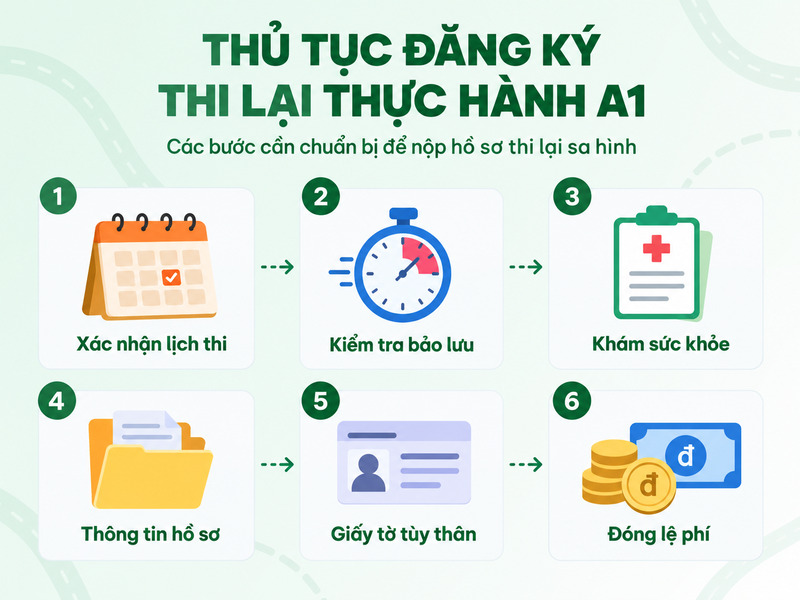 thi rớt thực hành lái xe a1 đóng bao nhiêu