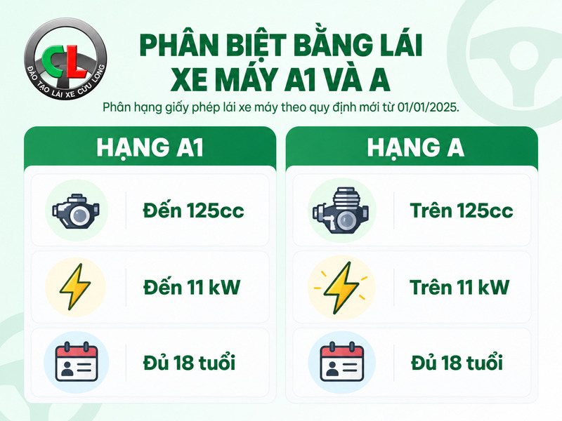 Phân biệt bằng lái xe máy A1 và A